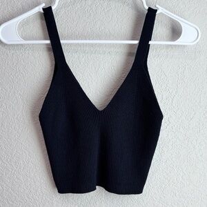Love Tree Ribbed Knit Black Crop Top Tank Top Medium